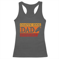 Chaotic Good Dad Funny Tabletop Gamer Parenting Racerback Tank Top Retro Sunset Vintage Fantasy Graphic