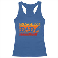 Chaotic Good Dad Funny Tabletop Gamer Parenting Racerback Tank Top Retro Sunset Vintage Fantasy Graphic