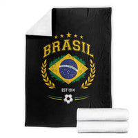 Retro Brasil Soccer Pride Crest Est 1914 Throw Blanket Vintage Brazil Flag Futbol Lover Football Fans