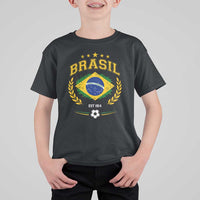 Retro Brasil Soccer Pride Crest Est 1914 T Shirt For Kid Vintage Brazil Flag Futbol Lover Football Fans