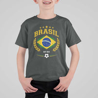 Retro Brasil Soccer Pride Crest Est 1914 T Shirt For Kid Vintage Brazil Flag Futbol Lover Football Fans