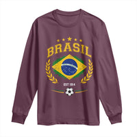 Retro Brasil Soccer Pride Crest Est 1914 Long Sleeve Shirt Vintage Brazil Flag Futbol Lover Football Fans