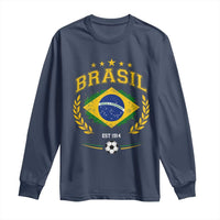 Retro Brasil Soccer Pride Crest Est 1914 Long Sleeve Shirt Vintage Brazil Flag Futbol Lover Football Fans
