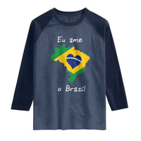 Eu Amo O Brasil Flag Map Raglan Shirt I Love Brazil Patriotic Heart Brazilian Pride