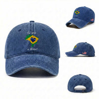 Eu Amo O Brasil Flag Map Washed Cotton Baseball Cap I Love Brazil Patriotic Heart Brazilian Pride