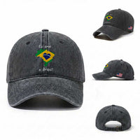 Eu Amo O Brasil Flag Map Washed Cotton Baseball Cap I Love Brazil Patriotic Heart Brazilian Pride