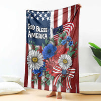 God Bless America Patriotic Floral Throw Blanket Red White Blue Daisy Bouquet 4th of July Independence Day Celebration