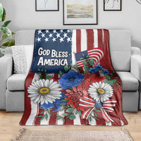 God Bless America Patriotic Floral Throw Blanket Red White Blue Daisy Bouquet 4th of July Independence Day Celebration