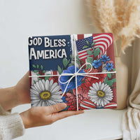 God Bless America Patriotic Floral Wrapping Paper Roll Red White Blue Daisy Bouquet 4th of July Independence Day Celebration