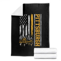 Pittsburgh City Skyline Roberto Clemente Bridge Graphic Throw Blanket American Flag Yellow Bridge City Hometown Pride