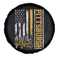 Pittsburgh City Skyline Roberto Clemente Bridge Graphic Spare Tire Cover American Flag Yellow Bridge City Hometown Pride