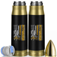 Pittsburgh City Skyline Roberto Clemente Bridge Graphic Bullet Tumbler American Flag Yellow Bridge City Hometown Pride