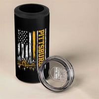 Pittsburgh City Skyline Roberto Clemente Bridge Graphic 4 in 1 Can Cooler Tumbler American Flag Yellow Bridge City Hometown Pride