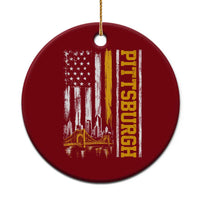 Pittsburgh City Skyline Roberto Clemente Bridge Graphic Ceramic Ornament American Flag Yellow Bridge City Hometown Pride