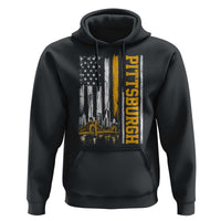 Pittsburgh City Skyline Roberto Clemente Bridge Graphic Hoodie American Flag Yellow Bridge City Hometown Pride