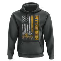 Pittsburgh City Skyline Roberto Clemente Bridge Graphic Hoodie American Flag Yellow Bridge City Hometown Pride