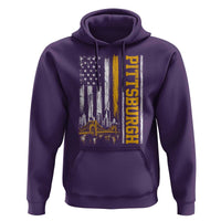 Pittsburgh City Skyline Roberto Clemente Bridge Graphic Hoodie American Flag Yellow Bridge City Hometown Pride