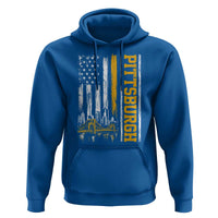 Pittsburgh City Skyline Roberto Clemente Bridge Graphic Hoodie American Flag Yellow Bridge City Hometown Pride