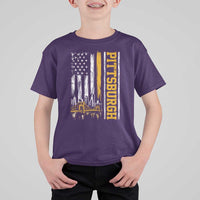 Pittsburgh City Skyline Roberto Clemente Bridge Graphic T Shirt For Kid American Flag Yellow Bridge City Hometown Pride