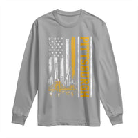 Pittsburgh City Skyline Roberto Clemente Bridge Graphic Long Sleeve Shirt American Flag Yellow Bridge City Hometown Pride