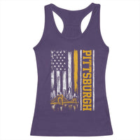 Pittsburgh City Skyline Roberto Clemente Bridge Graphic Racerback Tank Top American Flag Yellow Bridge City Hometown Pride