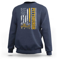 Pittsburgh City Skyline Roberto Clemente Bridge Graphic Sweatshirt American Flag Yellow Bridge City Hometown Pride
