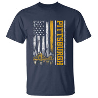 Pittsburgh City Skyline Roberto Clemente Bridge Graphic T Shirt American Flag Yellow Bridge City Hometown Pride