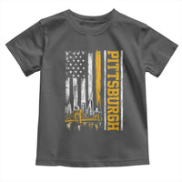 Pittsburgh City Skyline Roberto Clemente Bridge Graphic Toddler T Shirt American Flag Yellow Bridge City Hometown Pride
