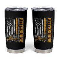 Pittsburgh City Skyline Roberto Clemente Bridge Graphic Tumbler Cup American Flag Yellow Bridge City Hometown Pride