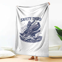 Funny Safety Third Captain Riding Sperm Whale Throw Blanket Vintage Nautical Ocean Fishing Humor