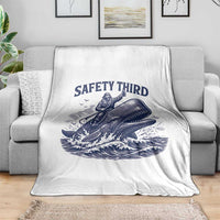 Funny Safety Third Captain Riding Sperm Whale Throw Blanket Vintage Nautical Ocean Fishing Humor