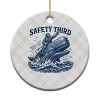 Funny Safety Third Captain Riding Sperm Whale Ceramic Ornament Vintage Nautical Ocean Fishing Humor