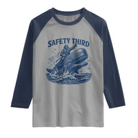 Funny Safety Third Captain Riding Sperm Whale Raglan Shirt Vintage Nautical Ocean Fishing Humor