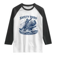 Funny Safety Third Captain Riding Sperm Whale Raglan Shirt Vintage Nautical Ocean Fishing Humor