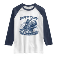Funny Safety Third Captain Riding Sperm Whale Raglan Shirt Vintage Nautical Ocean Fishing Humor