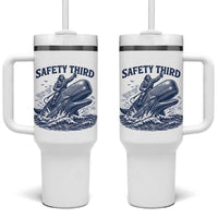 Funny Safety Third Captain Riding Sperm Whale Tumbler With Handle Vintage Nautical Ocean Fishing Humor