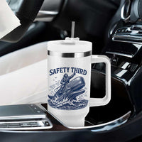 Funny Safety Third Captain Riding Sperm Whale Tumbler With Handle Vintage Nautical Ocean Fishing Humor