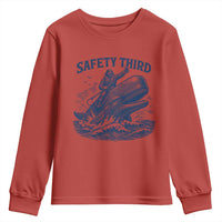 Funny Safety Third Captain Riding Sperm Whale Youth Sweatshirt Vintage Nautical Ocean Fishing Humor
