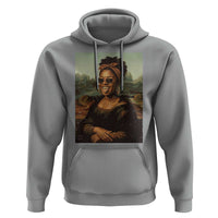 Modern Black Mona Lisa Headwrap Sunglasses Parody Hoodie Trendy Urban Fine Art Portrait Graphic