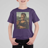 Modern Black Mona Lisa Headwrap Sunglasses Parody T Shirt For Kid Trendy Urban Fine Art Portrait Graphic
