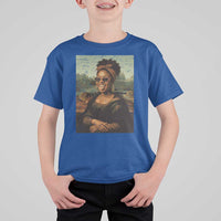 Modern Black Mona Lisa Headwrap Sunglasses Parody T Shirt For Kid Trendy Urban Fine Art Portrait Graphic