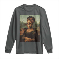 Modern Black Mona Lisa Headwrap Sunglasses Parody Long Sleeve Shirt Trendy Urban Fine Art Portrait Graphic