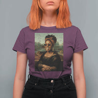 Modern Black Mona Lisa Headwrap Sunglasses Parody T Shirt For Women Trendy Urban Fine Art Portrait Graphic