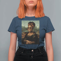 Modern Black Mona Lisa Headwrap Sunglasses Parody T Shirt For Women Trendy Urban Fine Art Portrait Graphic