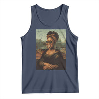 Modern Black Mona Lisa Headwrap Sunglasses Parody Tank Top Trendy Urban Fine Art Portrait Graphic