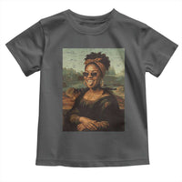 Modern Black Mona Lisa Headwrap Sunglasses Parody Toddler T Shirt Trendy Urban Fine Art Portrait Graphic