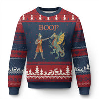Funny Boop Medieval Knight Poking Dragon Graphic Ugly Christmas Sweater Vintage Renaissance Faire Fantasy Meme