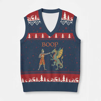 Funny Boop Medieval Knight Poking Dragon Graphic V-Neck Knit Sweater Vest Vintage Renaissance Faire Fantasy Meme