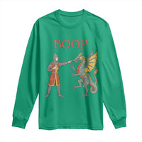 Funny Boop Medieval Knight Poking Dragon Graphic Long Sleeve Shirt Vintage Renaissance Faire Fantasy Meme