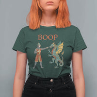 Funny Boop Medieval Knight Poking Dragon Graphic T Shirt For Women Vintage Renaissance Faire Fantasy Meme